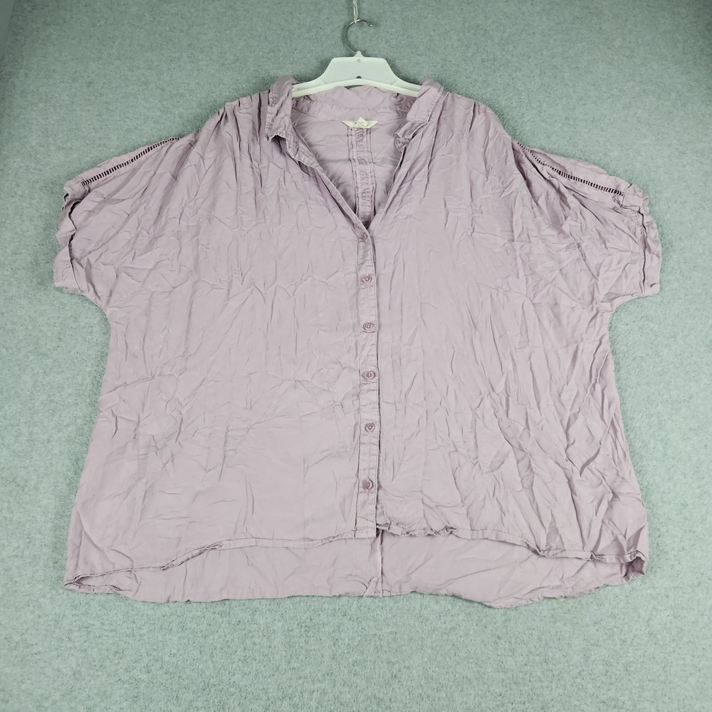 Terra & Sky Button Down WomenS 2X Purple Short Sleeve Ladder Stitch Button Up
